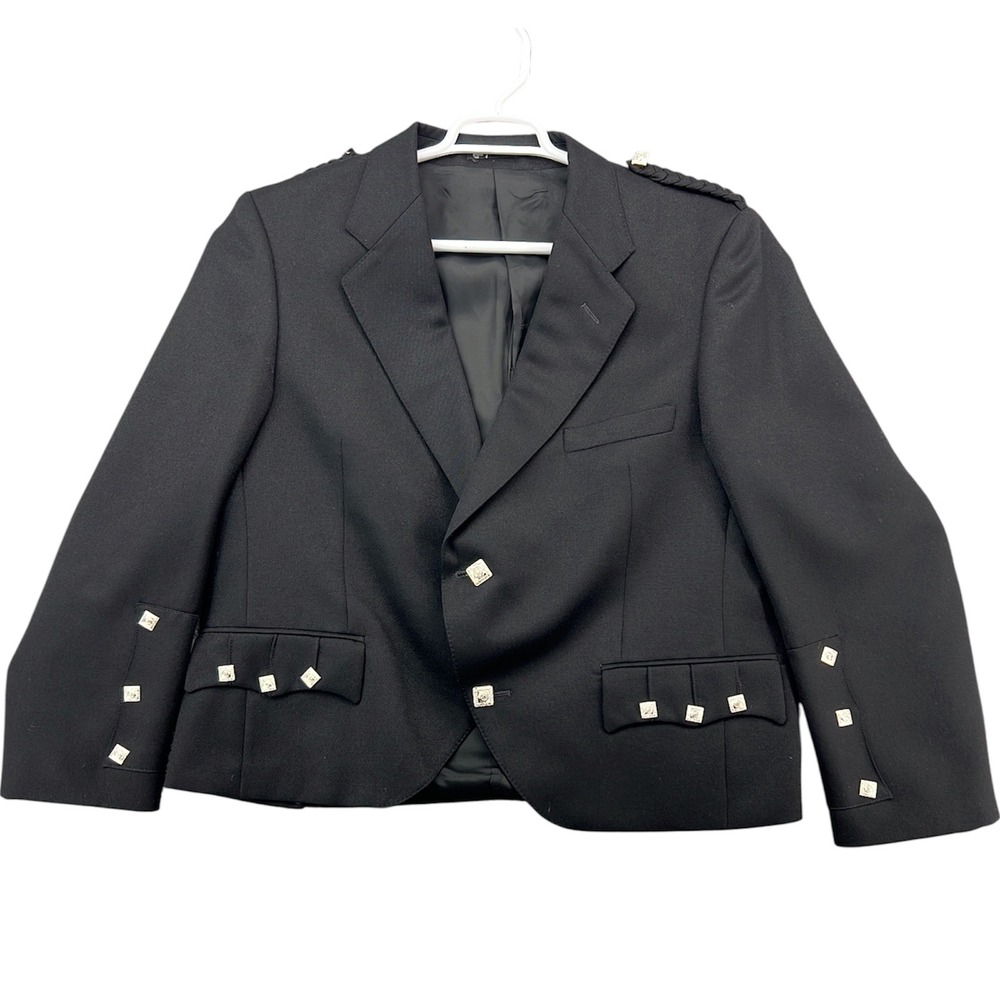Hector Russell Kiltmaker Group Mens Argyll Kilt Jacket Black Pure Wool Size S 38